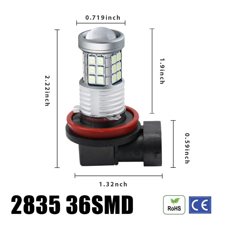 KISLED Super Bright 3000lm H8 H11 LED Fog Lights Bulbs DRL High Power 3030 Chips with Projector Lens Replacement for Cars Trucks, Ice Blue - Image 5